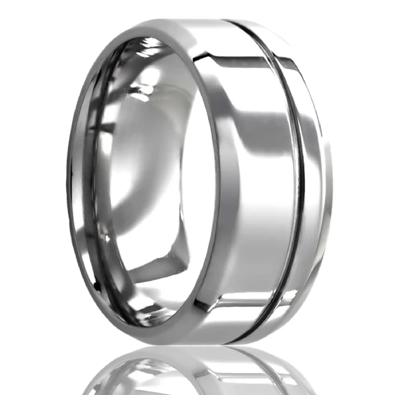 Women’s delicate rings for everyday wear-Asymmetrical Grooved Cobalt Wedding Band with Beveled Edges