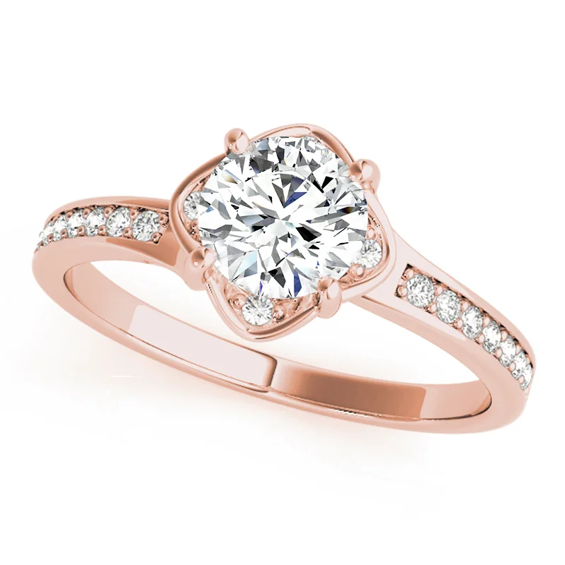 Women’s classic solitaire diamond engagement rings-Auriya 14k Rose Gold Lab Grown Round Diamond Halo Engagement Ring 0.50 to 5.00 ct. tw. (F-G VS)