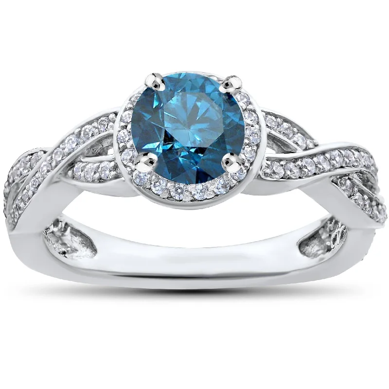 Engagement rings with diamond accents-3/4ct Blue & White Diamond Halo Infinity Engagement Ring 14K White Gold