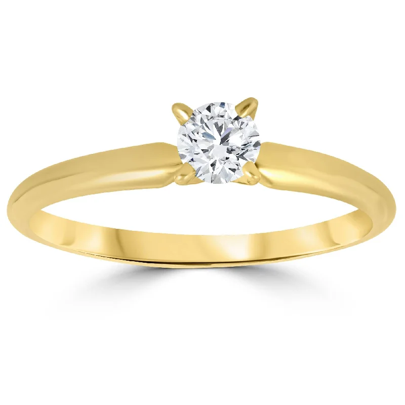 Engagement rings with moonstone accents-1/3ct Round Diamond Solitaire Engagement Ring 14k Yellow Gold