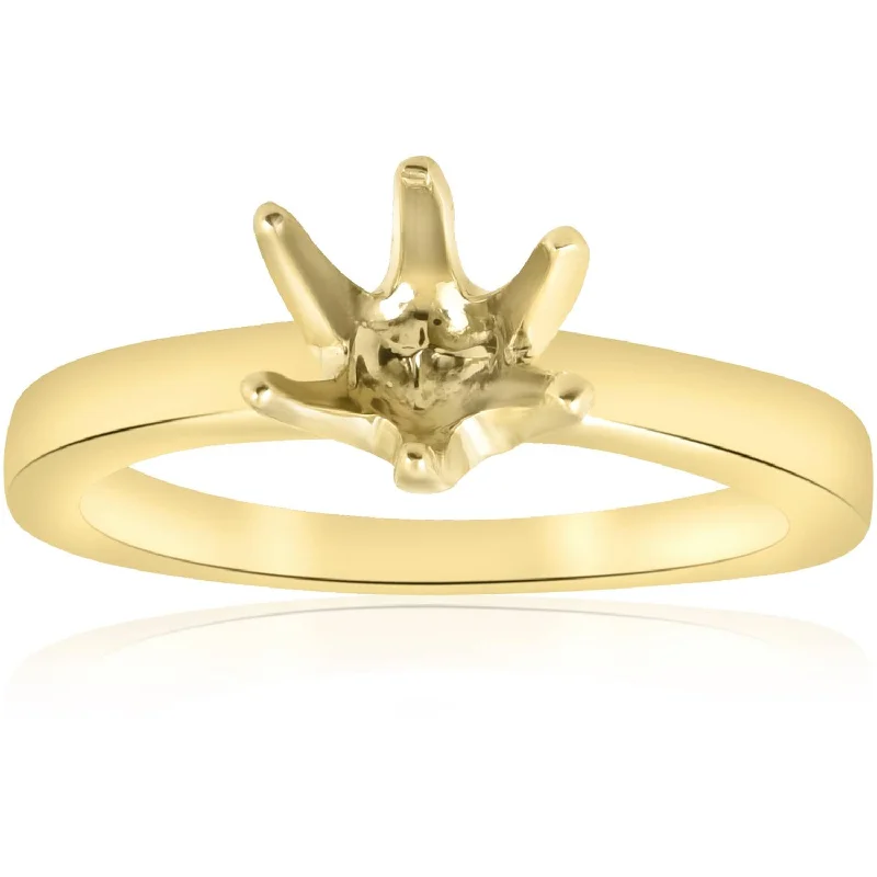 Engagement rings with diamond floral designs-Yellow Gold 14K Solitaire Semi Mount Engagement Ring