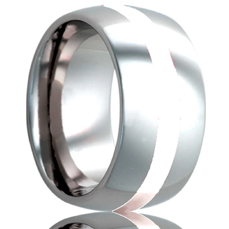 Luxurious platinum rings for women-Argentium Silver Inlay Domed Tungsten Wedding Band