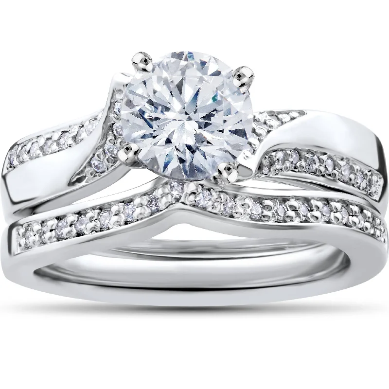 Women’s halo engagement rings with sapphires-3/4ct Pave Diamond Twist Engagement Ring 14K White Gold