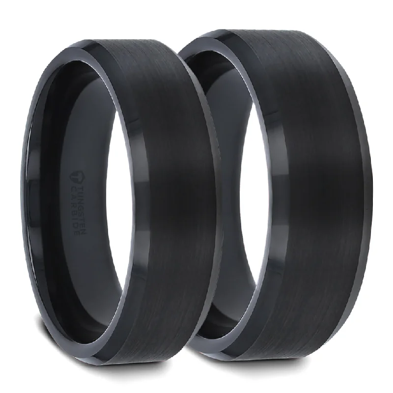 Luxury rings for women-Classic Brushed Black Tungsten Couple's Matching Wedding Band Set