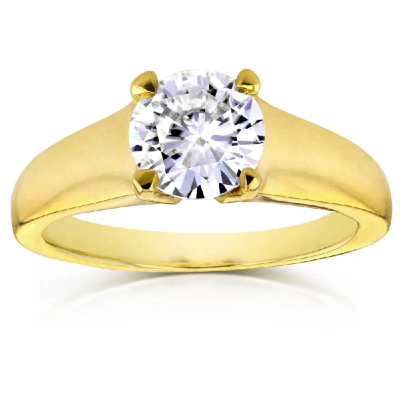 Engagement rings with side diamonds-Annello by Kobelli 14k Yellow Gold 1 Carat Round Brilliant Diamond Solitaire Tapering Engagement Ring