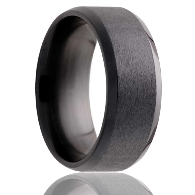 Women’s rings for formal events-Satin Finish Zirconium Wedding Band with Beveled Edges