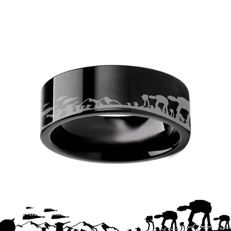 Stylish women’s rings with unique designs-Star Wars Hoth Battle Black Tungsten Men's Wedding Band