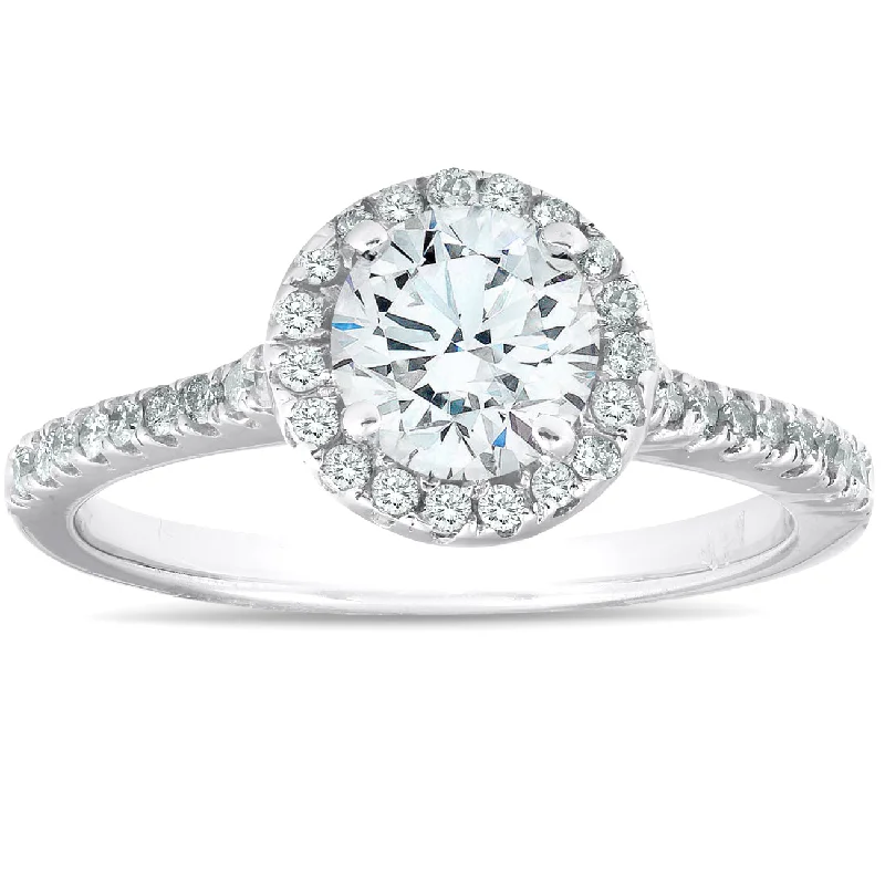 Engagement rings with side diamonds-1 3/8ct Diamond Halo Engagement Ring 14K White Gold