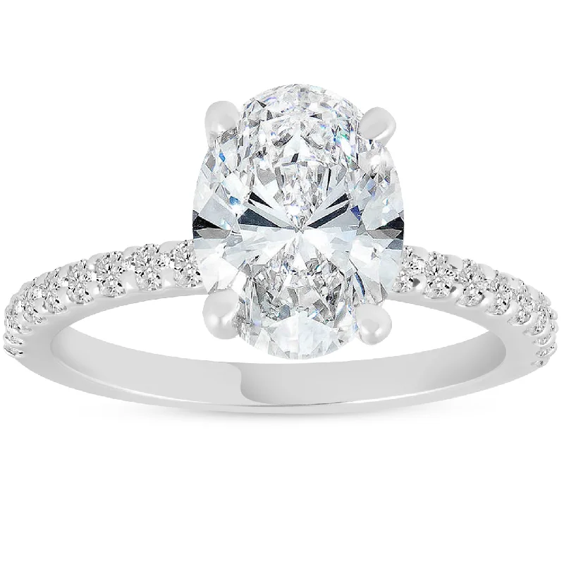 Engagement rings with halo setting-Certified 3 1/2Ct Oval Diamond Engagement Ring Side Halo Lab Grown White Gold