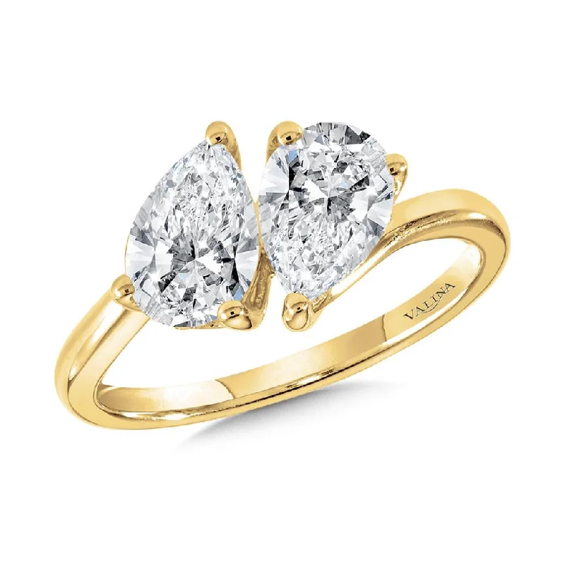 Engagement rings with platinum and diamonds-14K Yellow Gold Pear-Cut Double Center & Hidden Halo Diamond Solitaire Engagement Ring