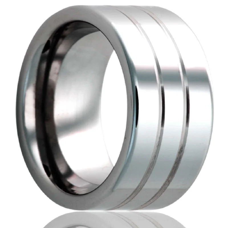 Simple women’s rings-Grooved Tungsten Wedding Band