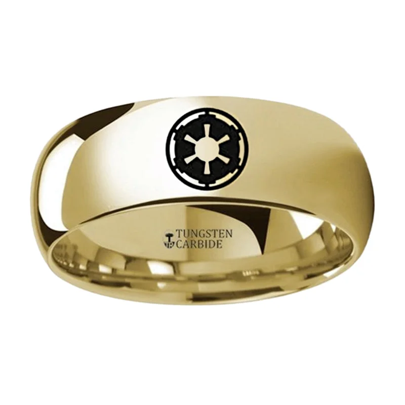 Custom-designed women’s rings-Star Wars Imperial Crest Yellow Gold Tungsten Wedding Band