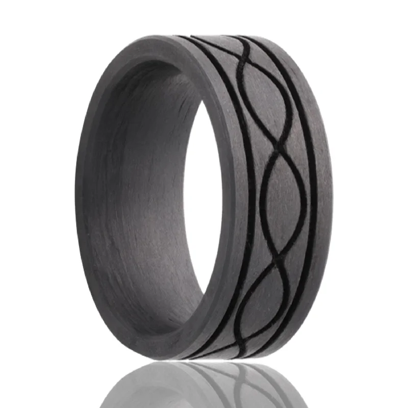 Women’s sapphire engagement rings-Infinity Waves Carbon Fiber Men's Wedding Band