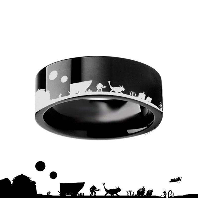 Women’s rings for special occasions-Tatooine Star Wars Jabbas Palace Black Tungsten Wedding Band