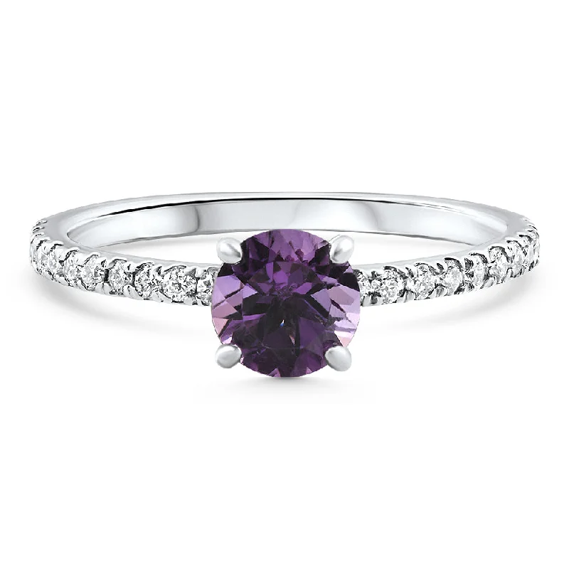 Engagement rings with diamond accents-1Ct Amethyst & Diamond Anniversary Engagement Fashion Ring 10k Gold Lab Grown