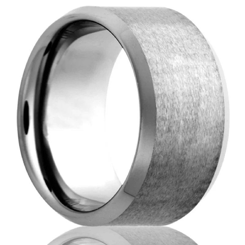 Women’s mixed metal rings-Satin Finish Cobalt Wedding Band with Beveled Edges