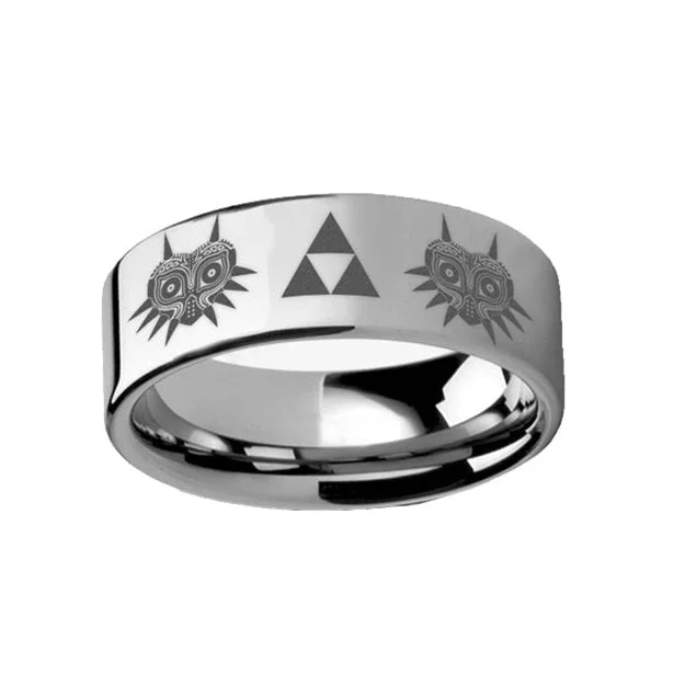 Women’s chunky statement rings-Legend of Zelda Majora Mask Triforce Tungsten Men's Wedding Band