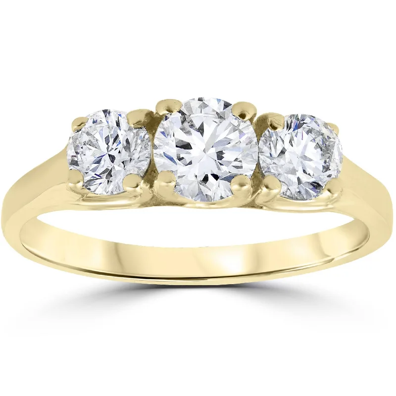 Engagement rings with diamond eternity bands-1ct 3-Stone Diamond Engagement Ring 14K Yellow Gold