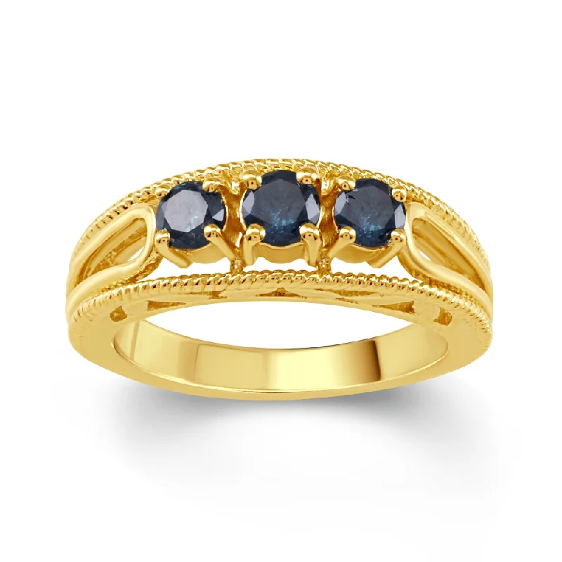 Engagement rings with side diamonds-18k Gold Over Sterling Silver 1/2ct TDW Blue Diamond 3- Stone Engagement Ring