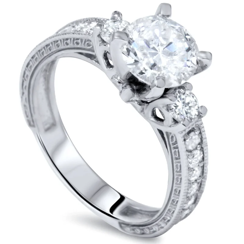 Custom-made engagement rings for women-1 3/4ct Vintage Diamond Engagement Ring 14K White Gold Enhanced