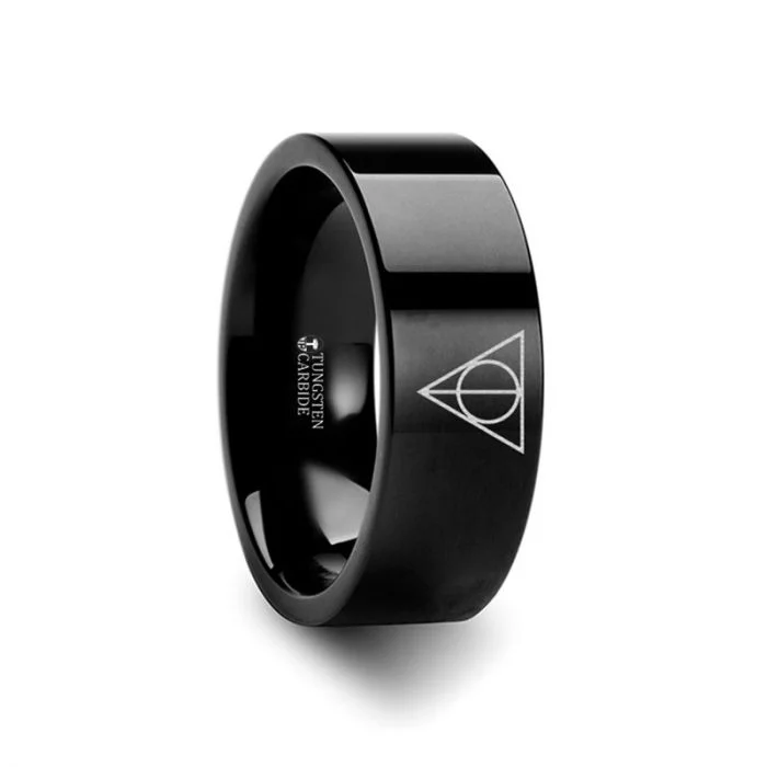 Stylish women’s rings with unique designs-Harry Potter Deathly Hallows Black Tungsten Wedding Band