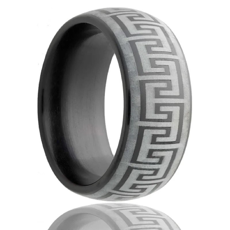 Women’s rings with diamonds-Greek Key Domed Zirconium Wedding Band