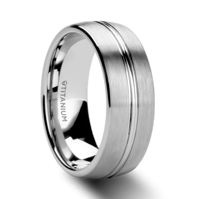 Statement rings for women-Grooved Titanium Men's Wedding Band