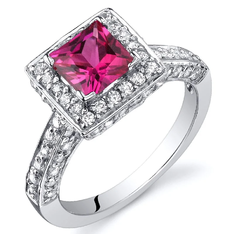 Women’s emerald cut engagement rings-Sterling Silver 1 ct Created Ruby Engagement Ring