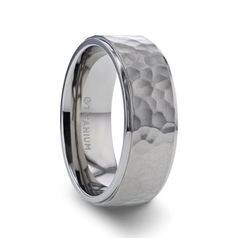 Women’s delicate rings for everyday wear-Hammered Titanium Wedding Band