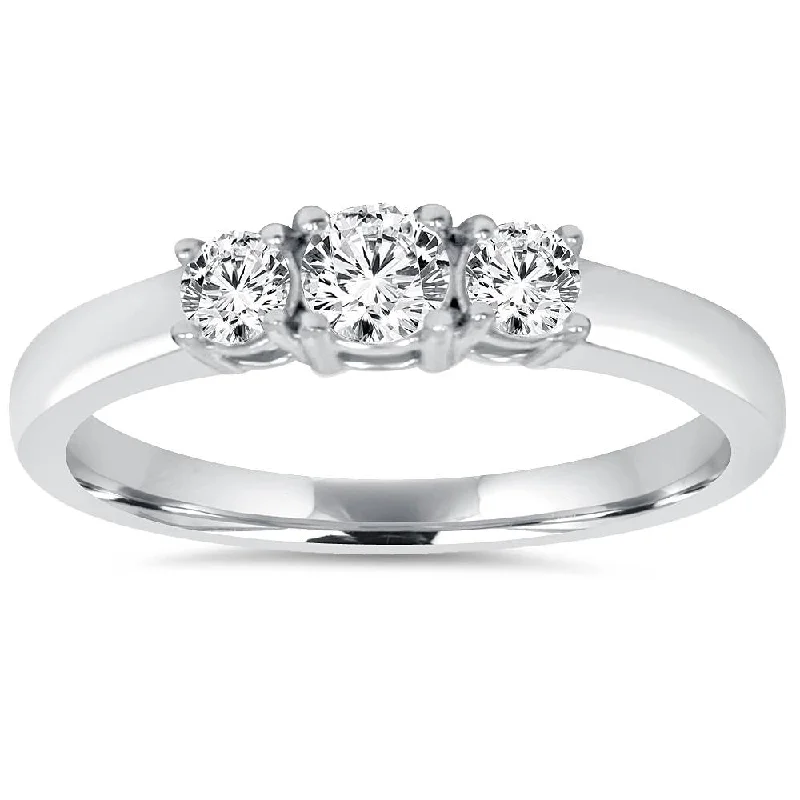 Engagement rings with vintage bands-3/4CT Diamond 3 Stone Engagement Ring 14K White Gold