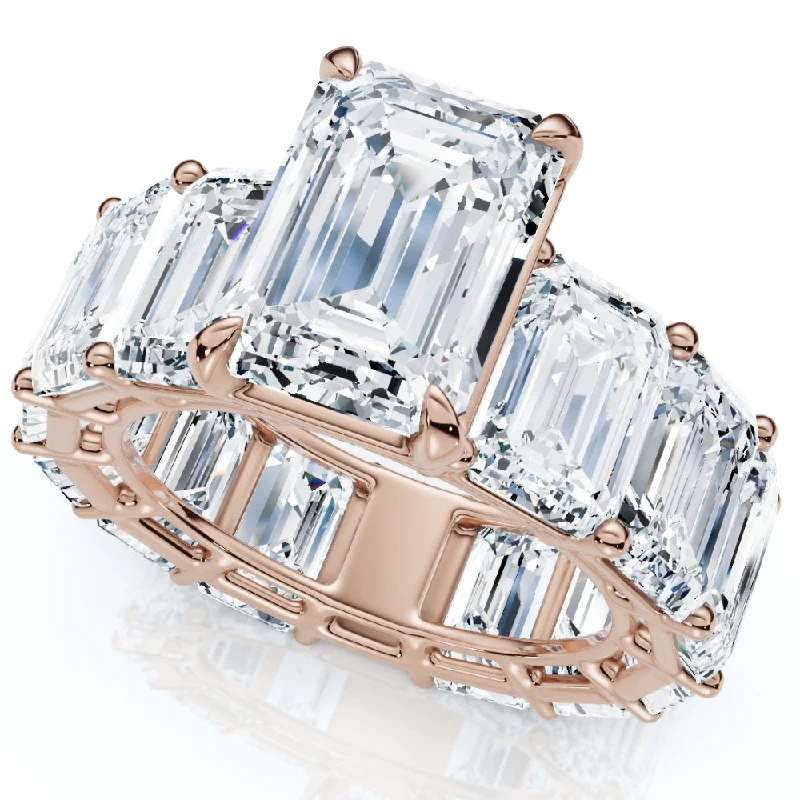 Engagement rings with diamond floral designs-Certified 15.50Ct Emerald Cut Diamond Engagement Ring 14k Gold Lab Grown