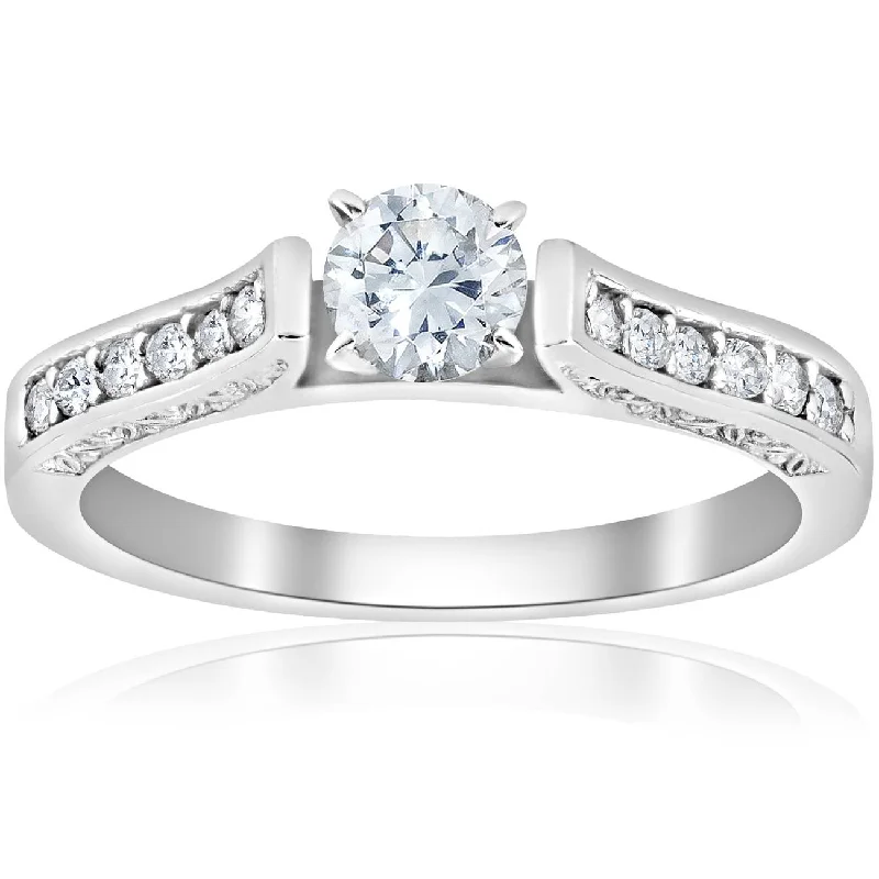 Engagement rings with diamond accents-1/2ct Antique Cathedral Diamond Engagement Ring 14K White Gold