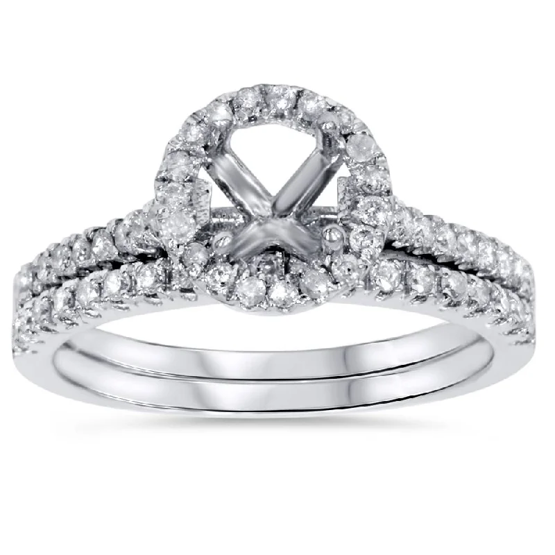 Classic diamond engagement rings-1/2ct Halo Diamond Engagement Wedding Ring Set 14K White Gold