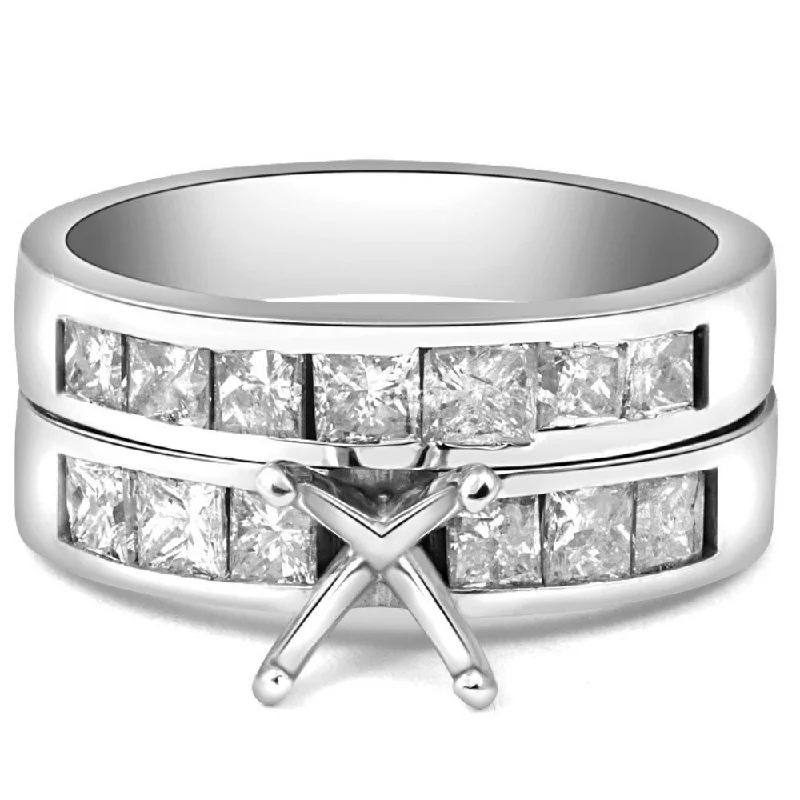 Women’s engagement rings with custom engravings-1 3/4ct Princess Cut Diamond Engagement Ring Setting 14K