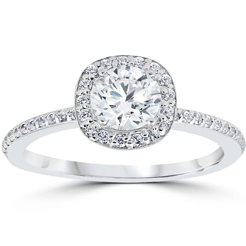 Engagement rings with pear-shaped diamonds-1ct Diamond Engagement Ring Cushion Halo 14K White Gold