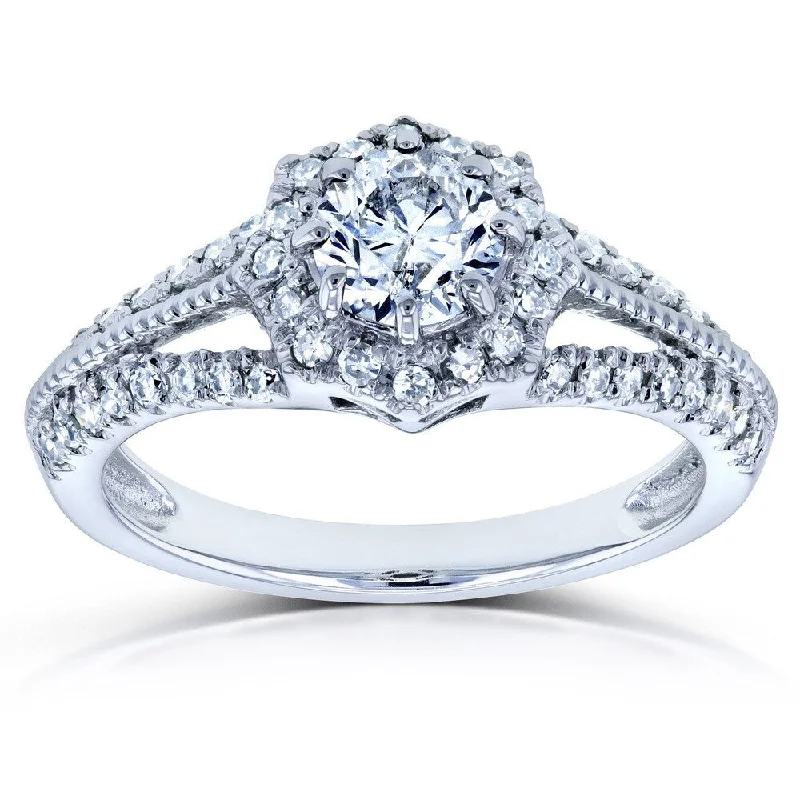 Engagement rings with multi-stone designs-Annello by Kobelli 14k White Gold 4/5ct TDW Round Diamond Engagement Ring