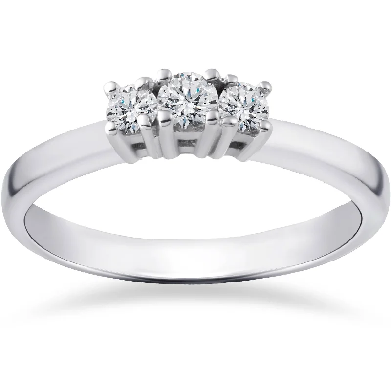 Women’s engagement rings with floral halo-1/2ct Three Stone Lab Created Diamond Engagement Ring 14K White Gold