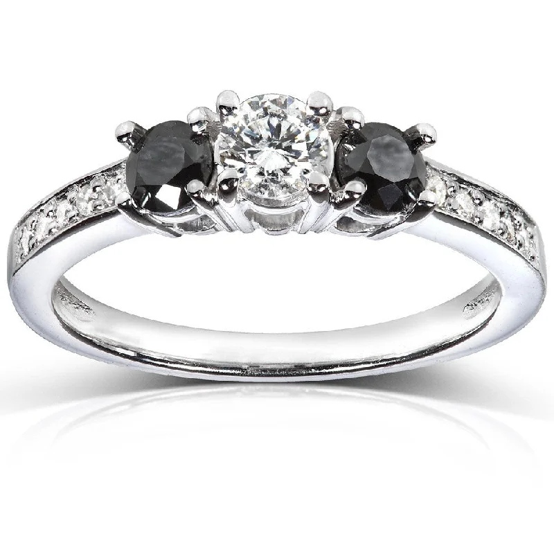 Engagement rings with oval-cut sapphires-Annello by Kobelli 14k White Gold 3/5 Carat TDW Black and White Diamond 3 Stone Engagement Ring