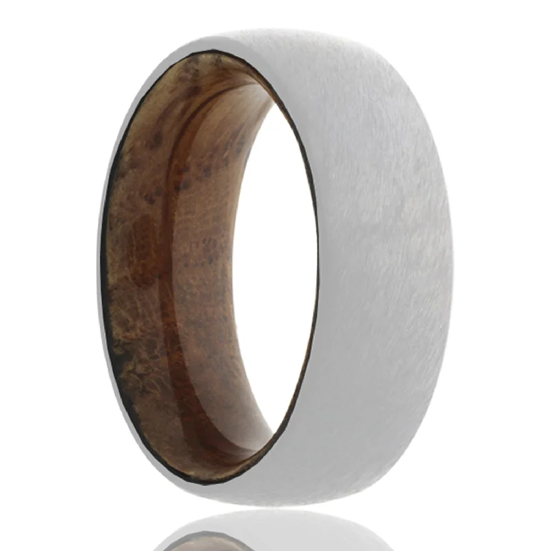 Custom wedding rings for women-Cobalt Wedding Band with Whiskey Barrel Wood Interior