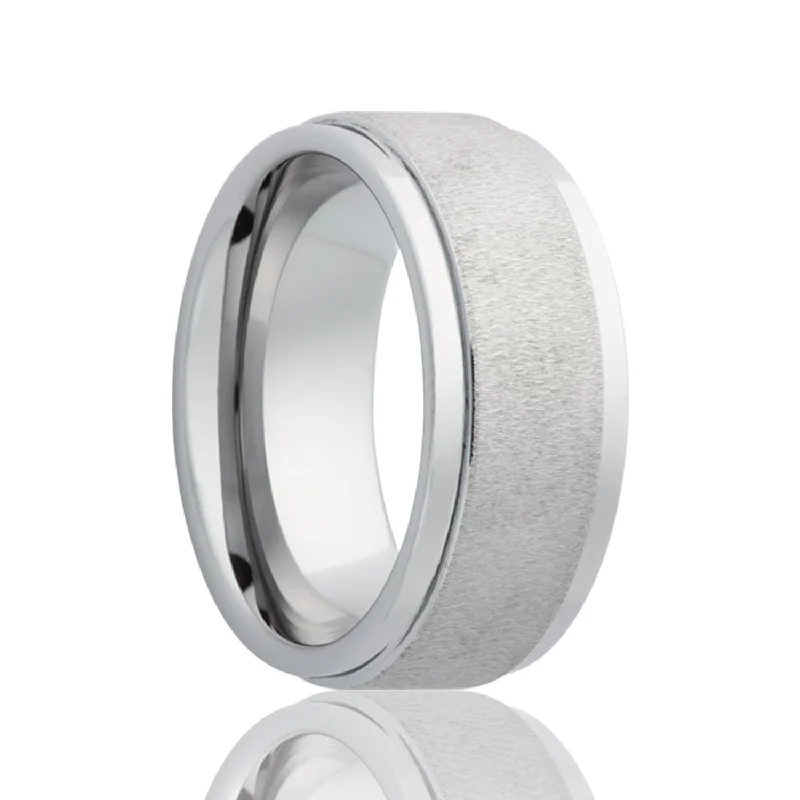 Women’s rings with intricate stone settings-Textured Cobalt Wedding Band with Stepped Edges