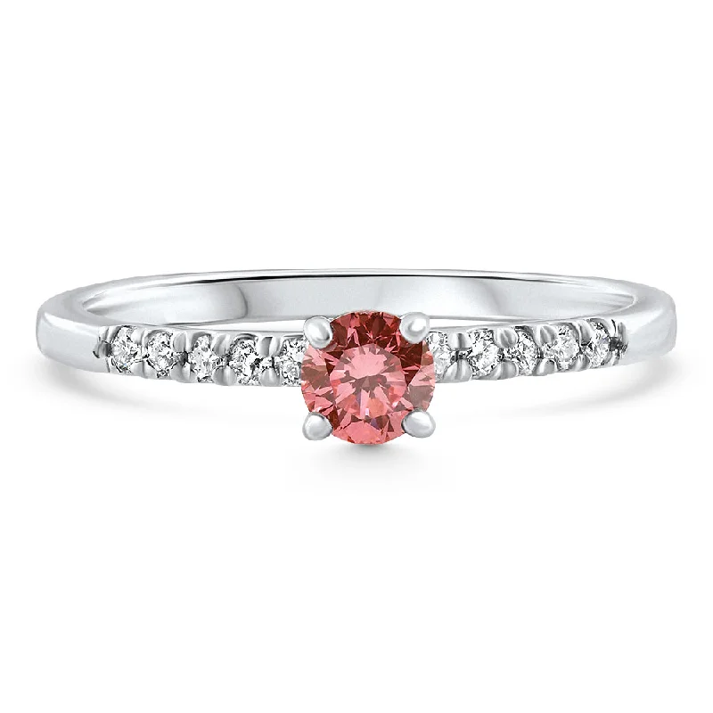 Engagement rings with lab-grown diamonds-VS 3/8Ct Pink Diamond Engagement Ring 10k Gold Lab Grown