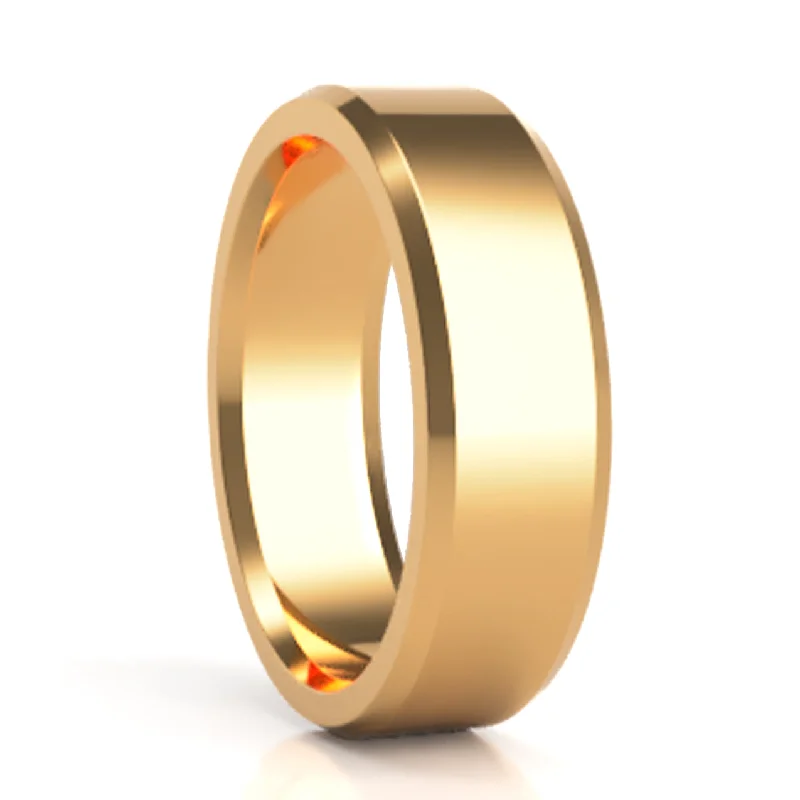 Trendy fashion rings for women-14k Yellow Gold Wedding Band with Beveled Edges