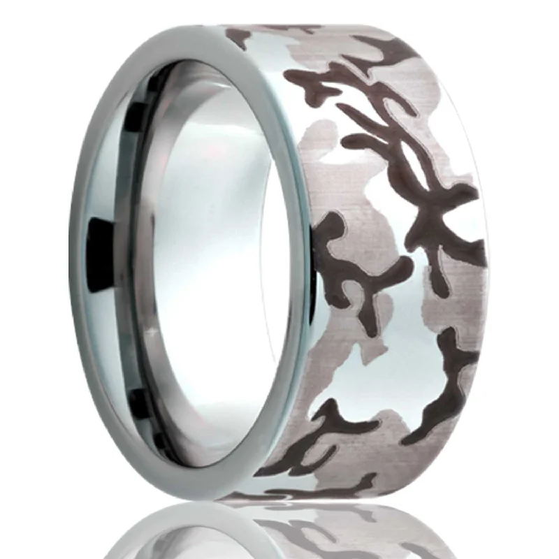 Women’s rings for special occasions-Engraved Camo Titanium Wedding Band