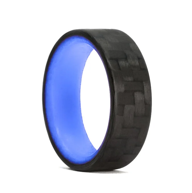 Large gemstone rings for women-Blue Glow in the Dark Interior Carbon Fiber Men's Wedding Band