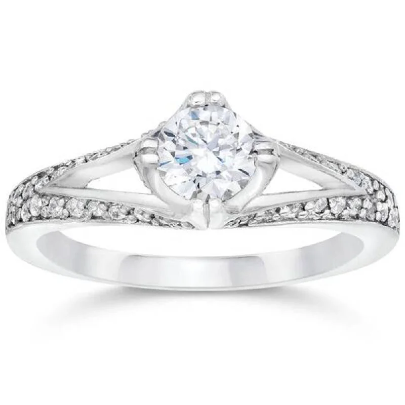 Women’s stackable engagement rings-1ct Diamond Split Shank Vintage Engagement Ring 14K White Gold