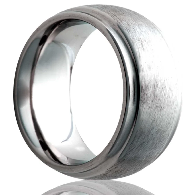 Women’s rings for anniversaries-Domed Satin Finish Tungsten Wedding Band with Stepped Edges