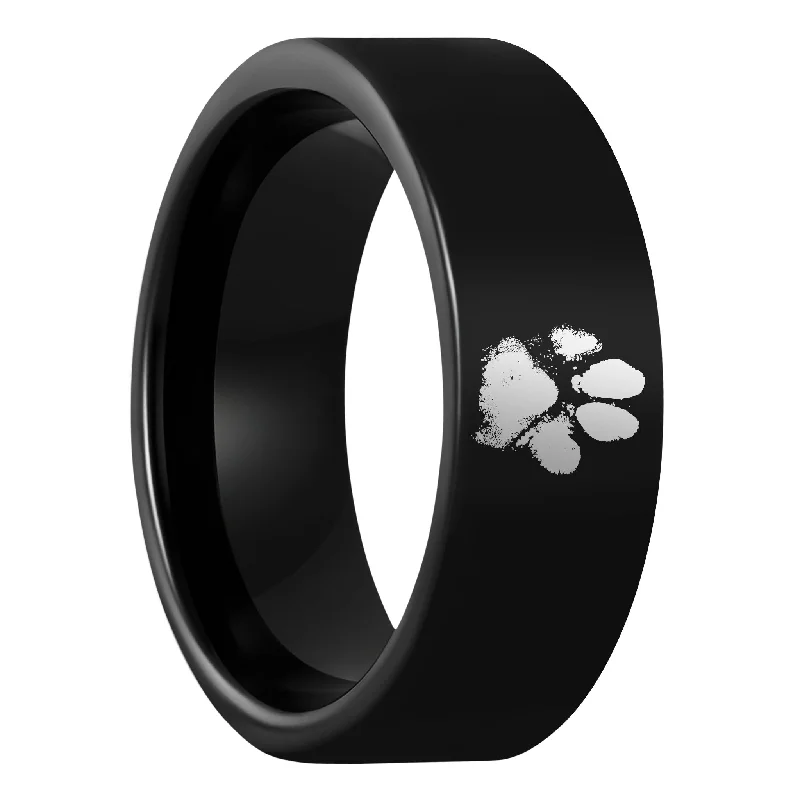 Women’s delicate rings for everyday wear-Custom Paw Print Black Tungsten Men's Ring