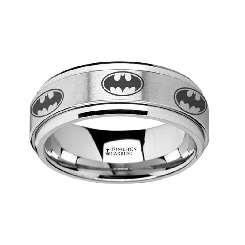 Women’s princess-cut rings-Batman Bat Symbol Spinner Tungsten Wedding Band