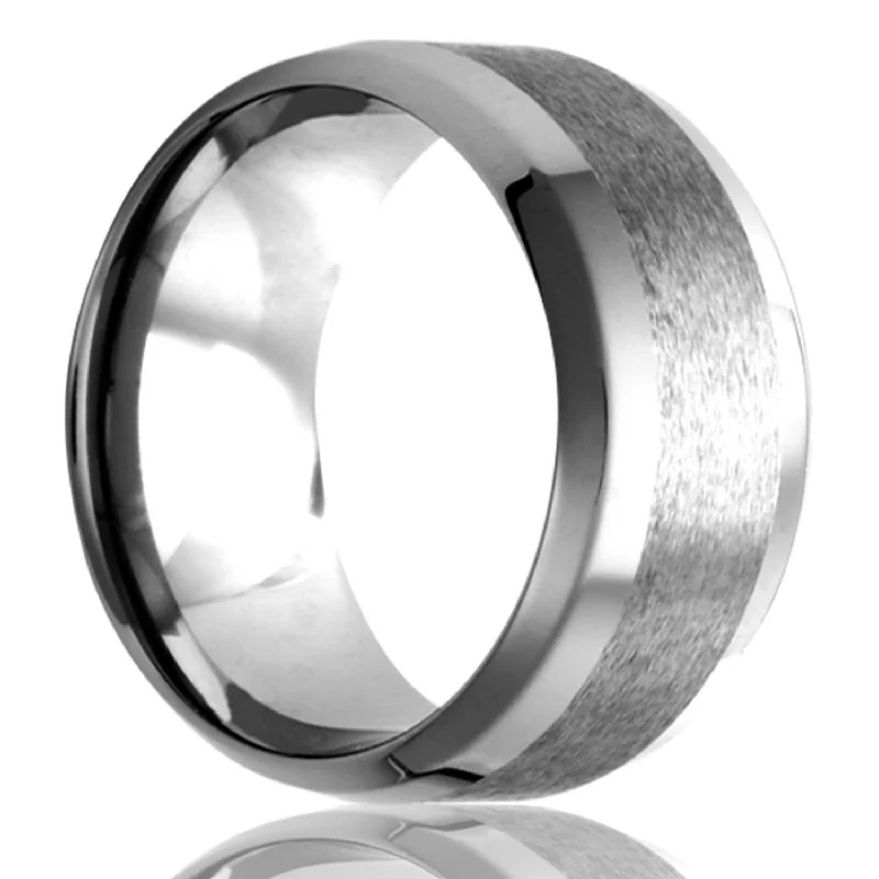 Stackable diamond rings for women-Satin Finish Tungsten Wedding Band with Beveled Polished Edges