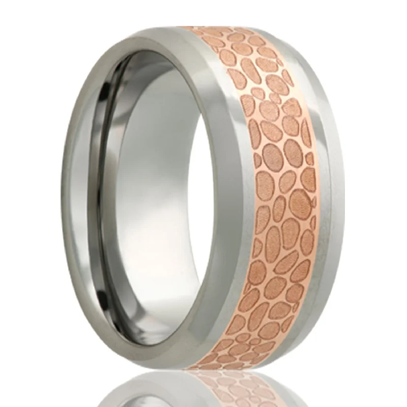 Trendy rings for women-Copper Inlay Tungsten Men's Wedding Band with Beveled Edges